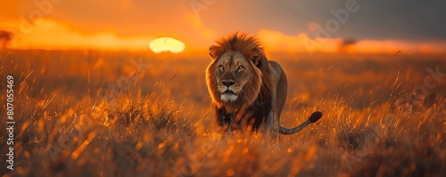 Capture the majesty of a lion in the Serengeti at sunset, its mane glowing in golden hues amidst the savannah Combine wildlife photography with the drama of public speaking arts