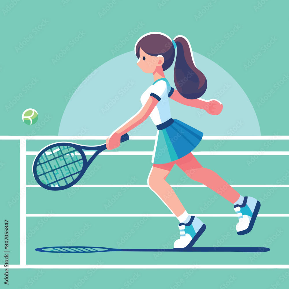 illustration of a woman swinging a tennis racket at a tennis ball