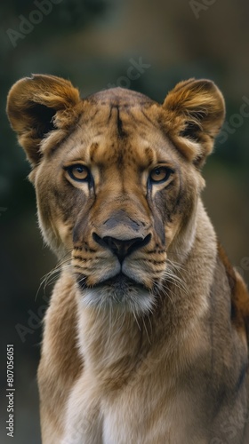 A close-up view of a fierce lion staring directly at the camera