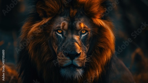 A detailed view of a lion s face with blurred surroundings
