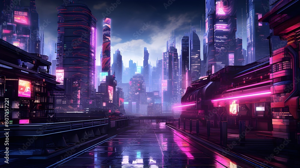 Train moving in the city at night. 3d rendering illustration.