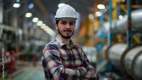 Engineer in hardhat at construction site factory or warehouse. Concept Engineer, Hardhat, Construction Site, Factory, Warehouse