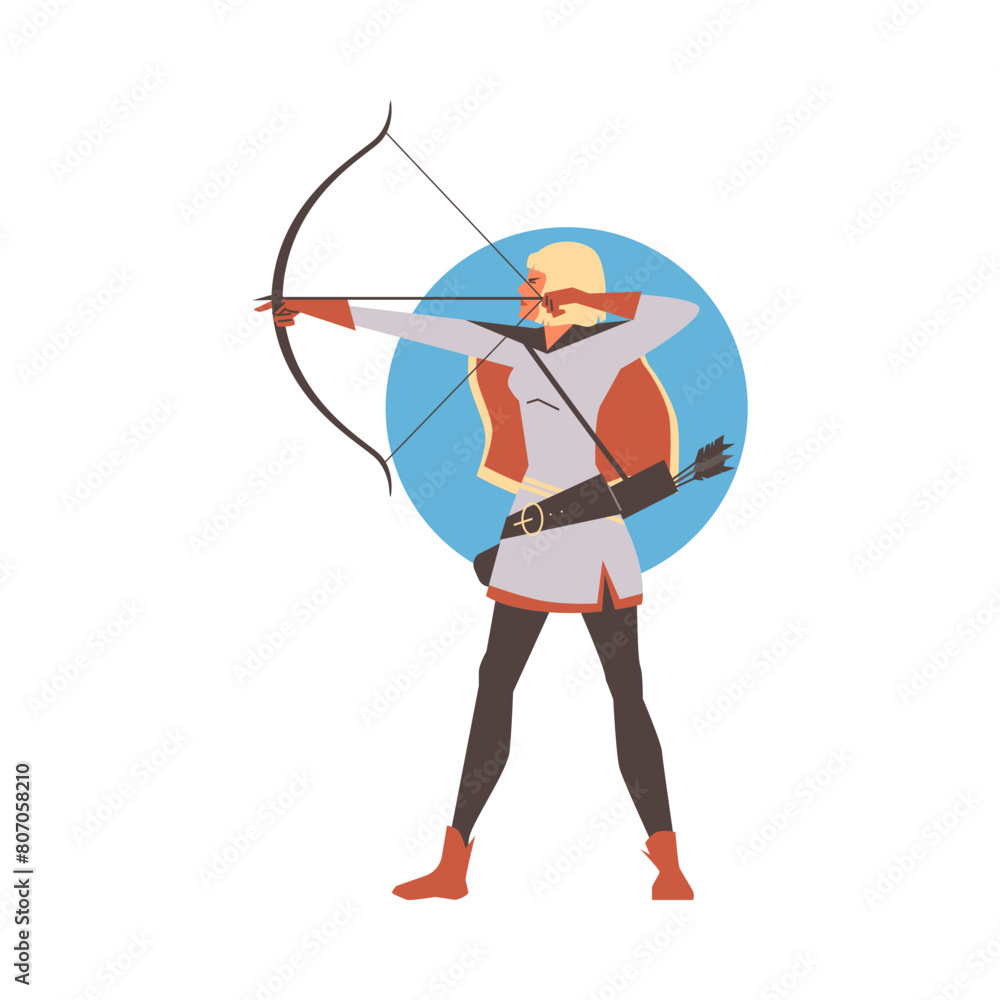 Scandinavian warrior woman with bow, flat vector art. Scandinavian warrior woman with bow, flat vector art.