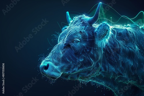 dark blue gradient colored background cow