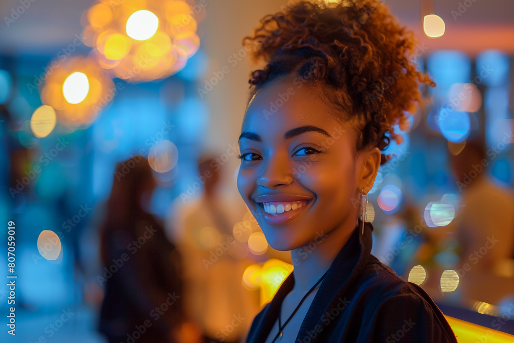 African American woman in hotel lobby, businesswoman checking into accommodation, guest at reception desk, arrival for corporate event. African American woman in hotel lobby, businesswoman checking into accommodation, guest at reception desk, arrival for corporate event.