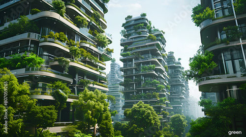 3D Illustration of a futuristic green city with houses  generative Ai