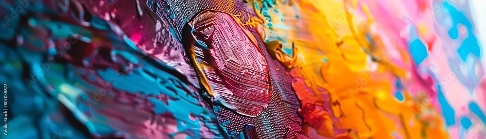 Capture a side view of a vibrant abstract art piece representing ...
