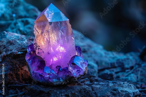 Magical fantasy crystal amethyst mystical glows  photo
