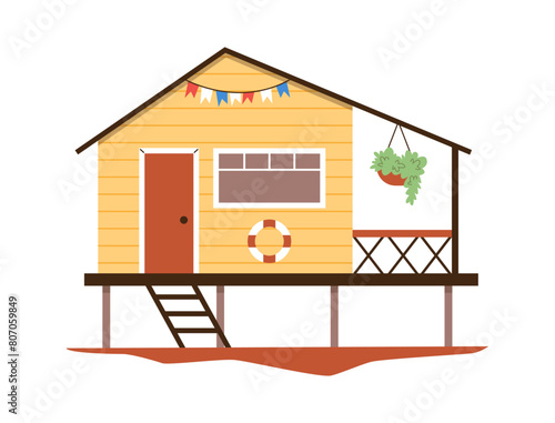 Cheerful beach hut on stilts vector illustration