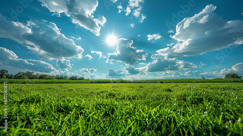 reen grass under a vibrant blue sky. photo