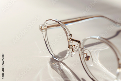 Elegant Eyeglasses on a Reflective Surface with Soft Lighting