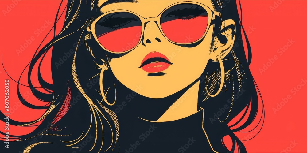 A beautiful woman with sunglasses in the style of pop art. illustration ...