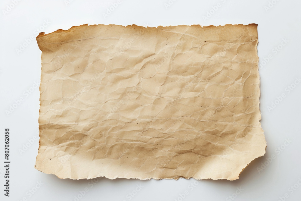Aged Paper Sheet on White Background, Ideal for Vintage Designs and Historical Projects