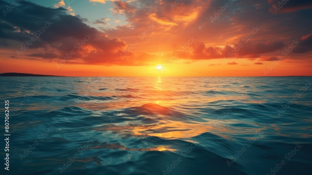  a majestic sunrise over a calm ocean, 