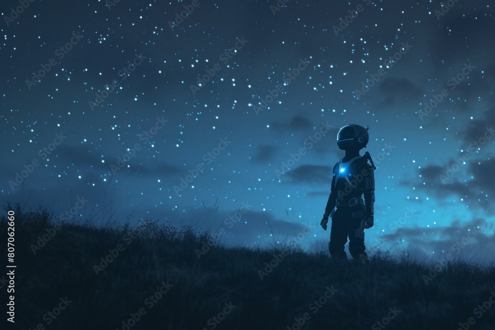 Fototapeta premium modern high-tech robot against the background of the starry sky