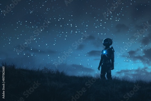 modern high-tech robot against the background of the starry sky