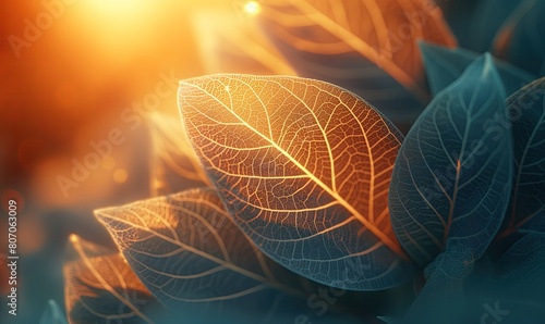 Leaf Close Up With Sun. Generative AI