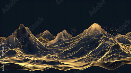 Mountain of golden  line in black background , design luxury background, yellow gold , wallpaper art cover 