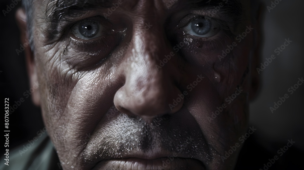 close-up shot captures the profound emotional toll of Major Depressive Disorder on the face of a man close-up shot captures the profound emotional toll of Major Depressive Disorder on the face of a man