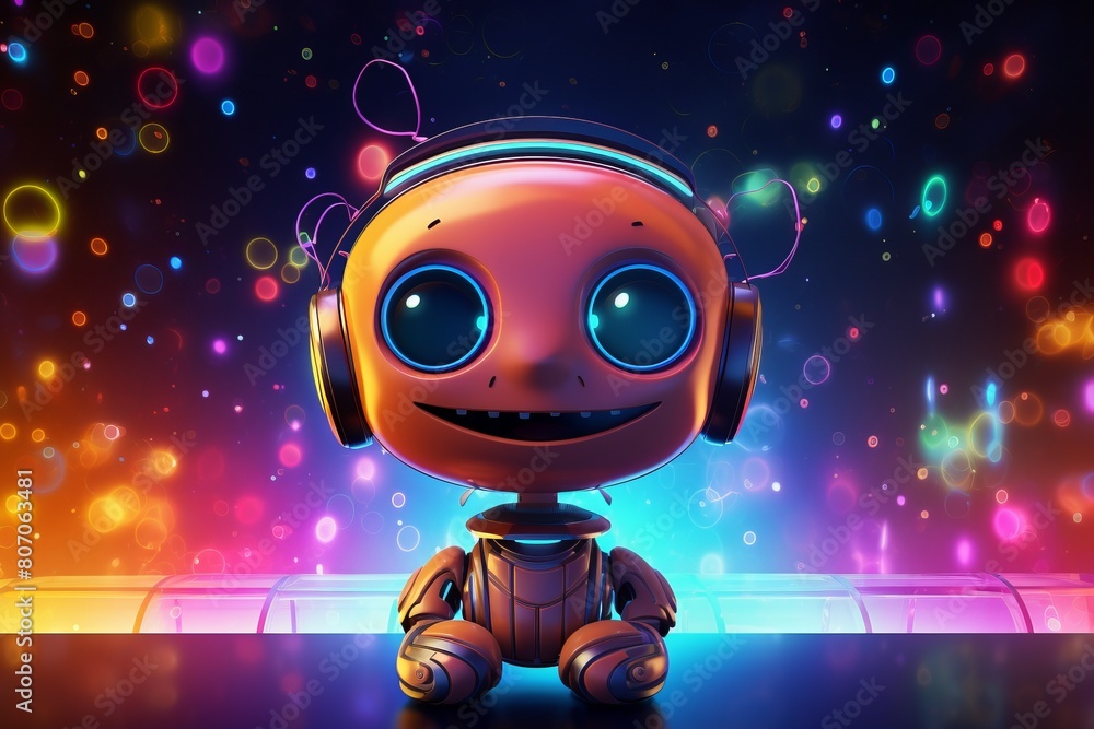 cute robot on a neon background