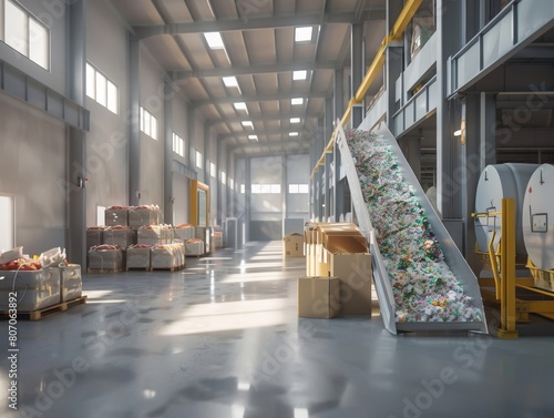 Recycling and storage of waste for further disposal.moving conveyor transporter on Modern waste recycling processing plant. Separate and sorting garbage collection. 
