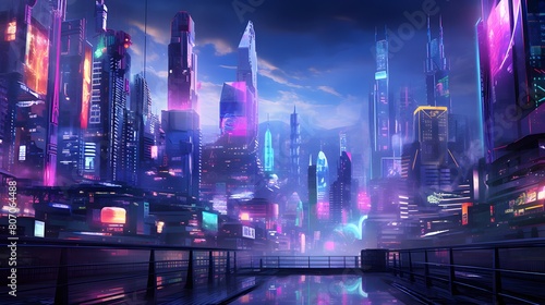 Panoramic view of the city at night. 3D Rendering
