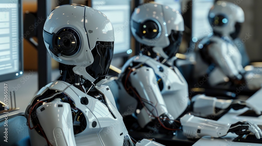 Robots Operate In A Call Center, Handling Various Tasks, Background HD For Designer Robots Operate In A Call Center, Handling Various Tasks, Background HD For Designer