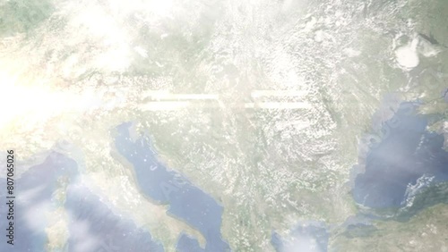 Zoom in from space and focus on Vrbas, Serbia. 3D Animation. Background for travel intro. Elements of this image furnished by NASA	 photo