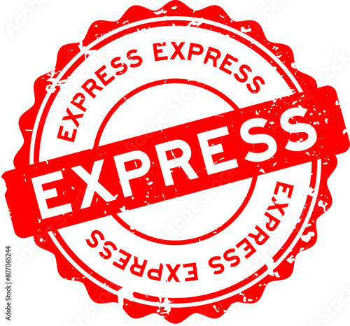 Grunge red express word round rubber seal stamp on white background