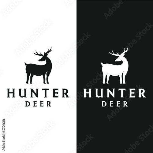 Deer Antlers and vintage deer head logo template design.Logo for badge,deer hunter,adventure and wildlife.