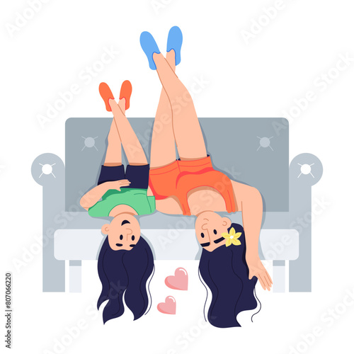 Latest flat illustration depicting mother daughter bonding 