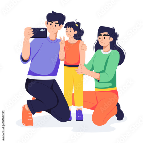 Check out flat illustration of a family selfie 