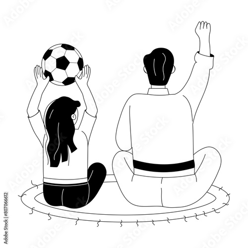 A glyph illustration of father daughter playing soccer 