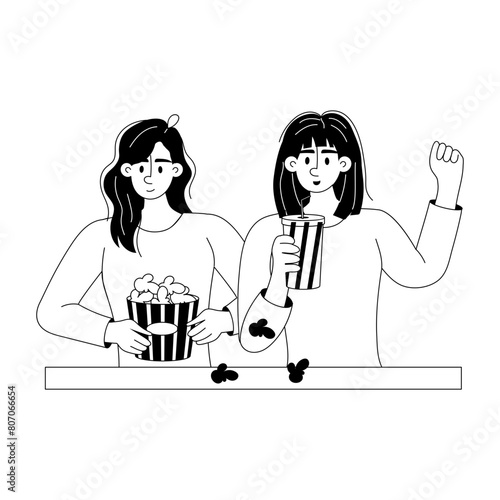 Trendy glyph illustration of watching movie with mother 