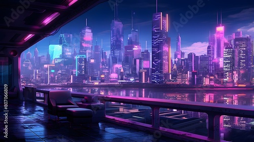 3d rendering of a modern city at night with lights and reflections