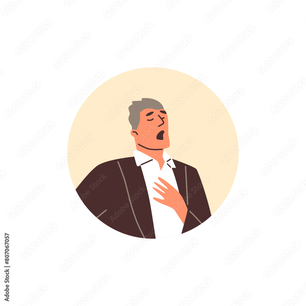 Opera male singer vector, classical music show artist premiere, vocalist performance avatar in round frame theatre actor Opera male singer vector, classical music show artist premiere, vocalist performance avatar in round frame theatre actor