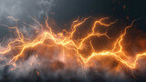 An intense digital display of an electric orange lightning storm, simulating a powerful and fierce natural phenomenon