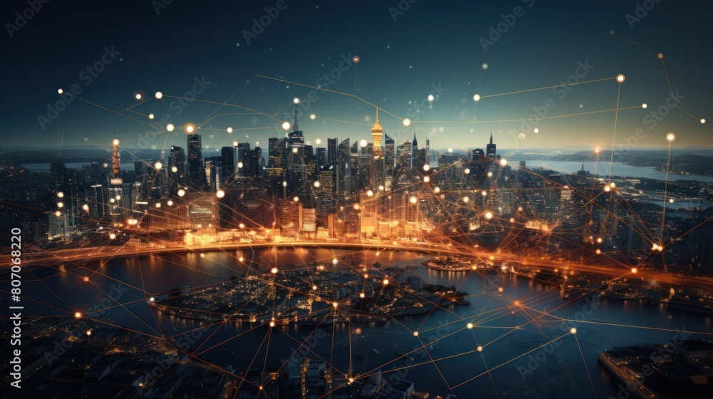Cityscapes bathed in the warm glow of dusk, with skyscrapers emerging from a sea of golden light Cityscapes bathed in the warm glow of dusk, with skyscrapers emerging from a sea of golden light