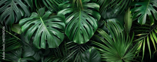 Tropical palm leaf wallpaper in lush green tones  creating a vibrant  jungleinspired theme.