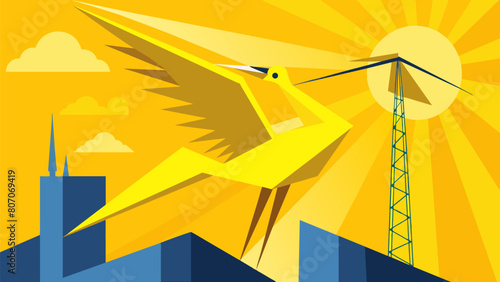 The cranes bright yellow paint shone in the sunlight a symbol of the energy and progress it brought to the city.. Vector illustration