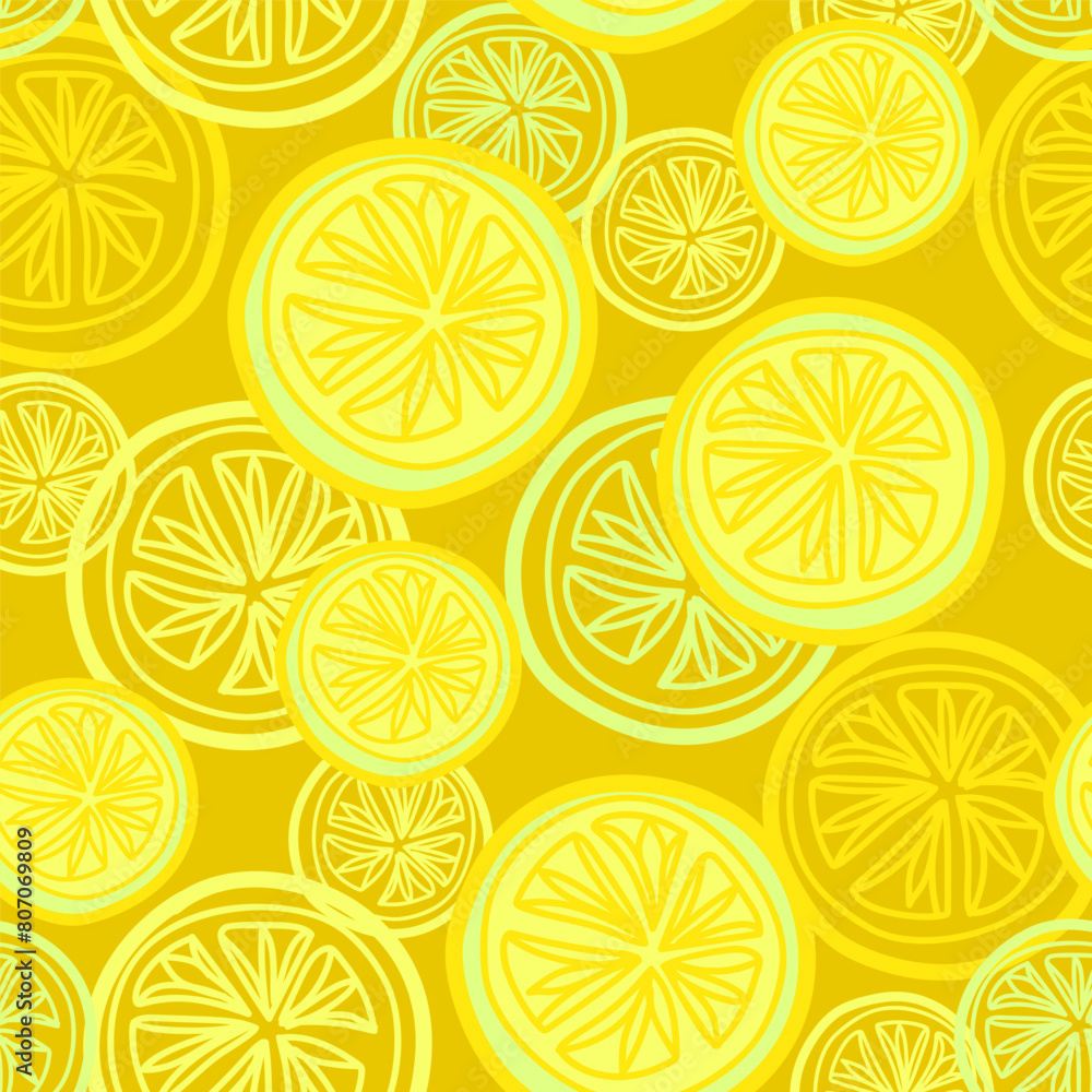 Fresh lemon fruits slices. Seamless pattern with bright citrus fruit. Summer. Vector illustration Fresh lemon fruits slices. Seamless pattern with bright citrus fruit. Summer. Vector illustration