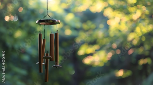 Isolated wind chime sounding softly in the breeze.
