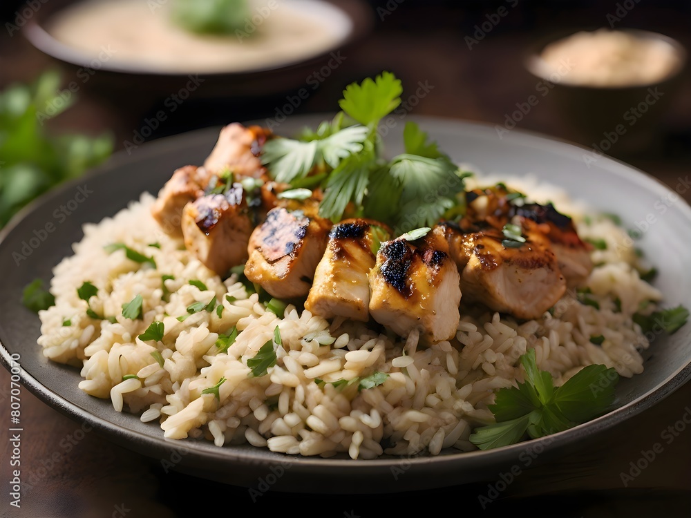 chicken shish tawook with rice and vegetables chicken shish tawook with rice and vegetables