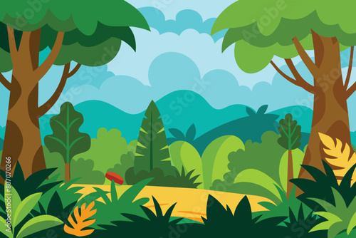 Jungle Cartoon Background Vector Illustration