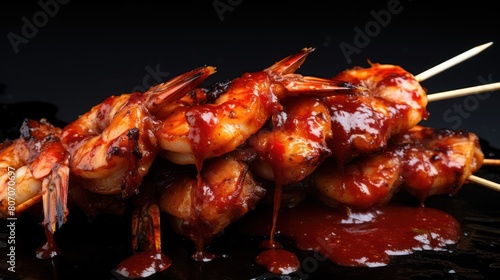 a skewer of grilled shrimp, 
