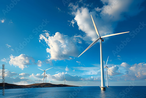 Energy Subsidies Powering Green Future: White Wind Turbines against Blue Sky