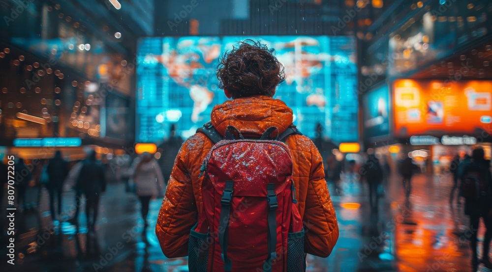A person passenger man is sitting in a terminal building while looking at an arrival and departure information display to find their route. A person passenger man is sitting in a terminal building while looking at an arrival and departure information display to find their route.