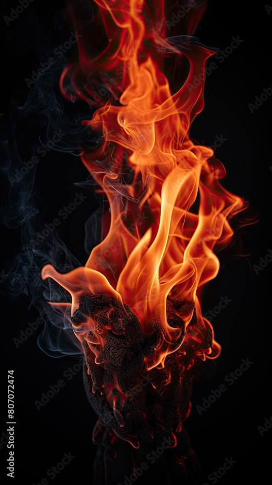 a bright flame with a dark background. The flame is orange and yellow, and it is surrounded by a dark, smoky background. a bright flame with a dark background. The flame is orange and yellow, and it is surrounded by a dark, smoky background.