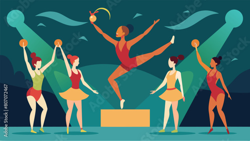 As the routine reached its the rhythmic gymnasts captivating performance left the audience cheering for more.. Vector illustration