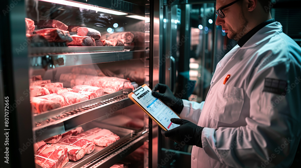 Quality control inspection in meat storage facility Quality control inspection in meat storage facility